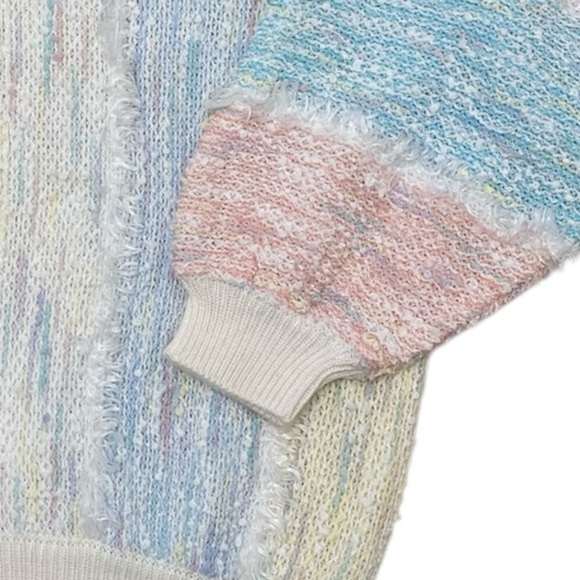 Vintage 80’s Pastel Rainbow Knit V-Neck Sweater, Colorful, Preppy, Women’s Large - Picture 3 of 7